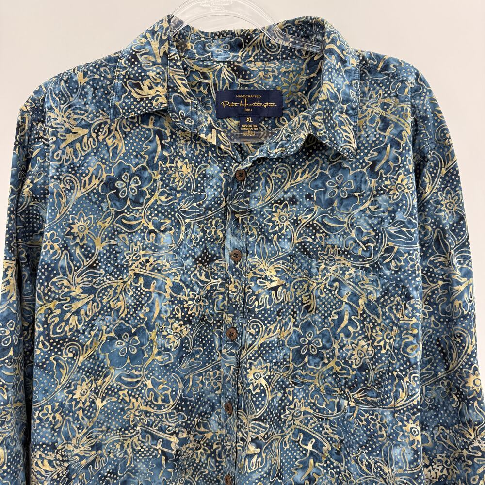 PETE HUNTINGTON Long Sleeve Shirt Mens Size XL Blue Gold Hand Dyed Button Front - Picture 2 of 9